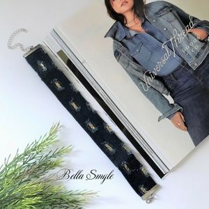 "Sara" Jeans Choker Necklace With Golden Glitter